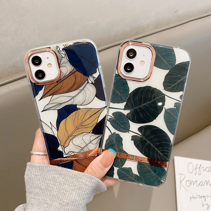 High-end electroplating Casing iPhone 12 11 Pro Max X XR XS XS 7 8 Plus SE 2020 Silicone Flowers and leaves Case soft tpu  casing-1