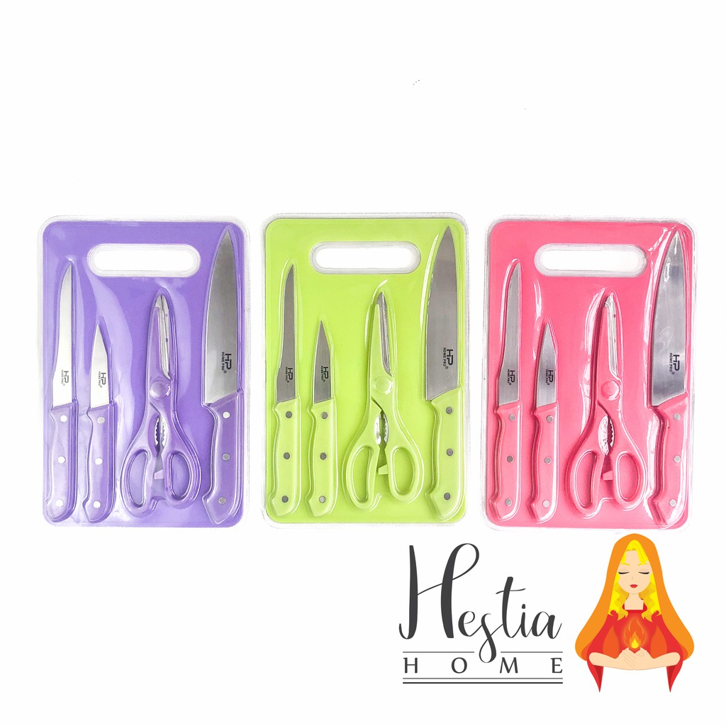 Home Pro 5 Pcs Cutting Set / Pisau Gunting Set Talenan 5 In 1 Pisau/piso Dapur