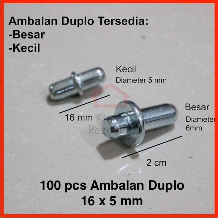 100 PCS Ambalan Kayu Kapsul Pen Duplo Besi 16 x 5 mm Kecil Siku Tahanan Rak