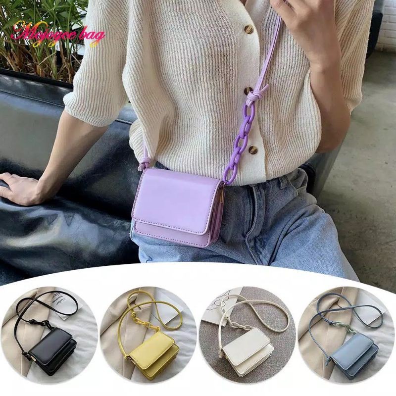Tas Wanita Korea Style/Tas Selempang Kotak Mini Satchel warna hitam