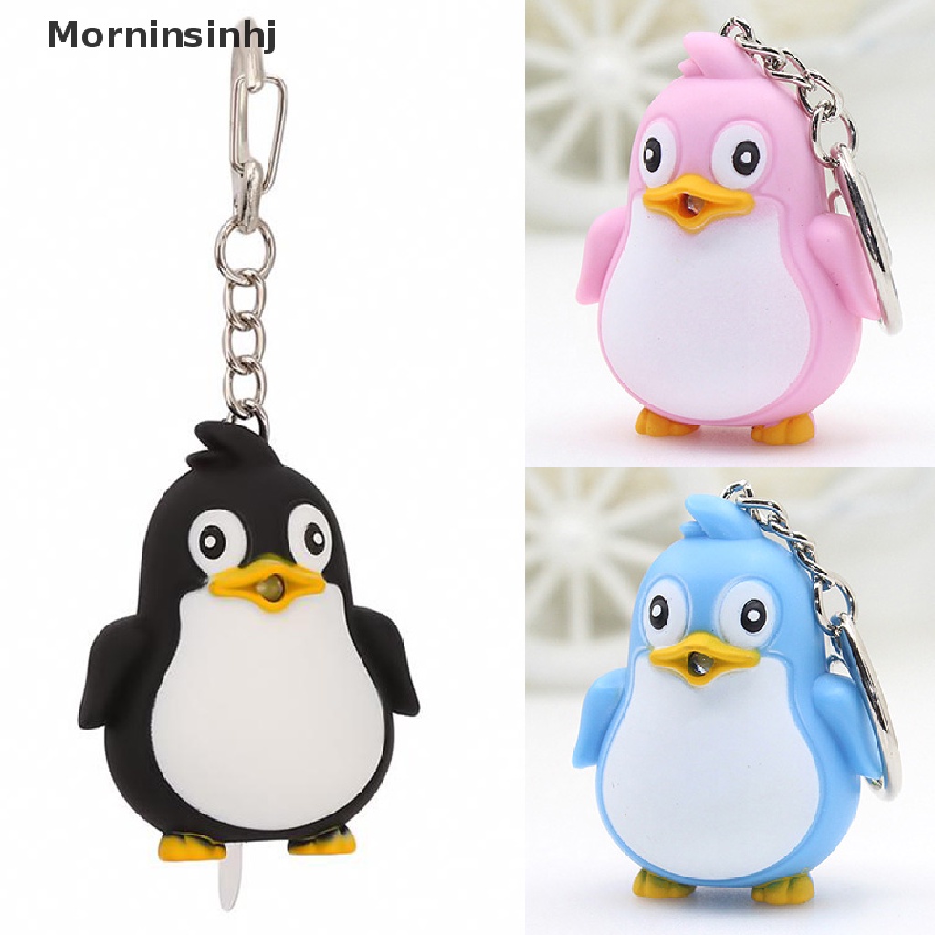 Mornin Cute Pinguin Keyring LED Torch Dengan Lampu Suara Keyfob Fun Animal Keyholder id