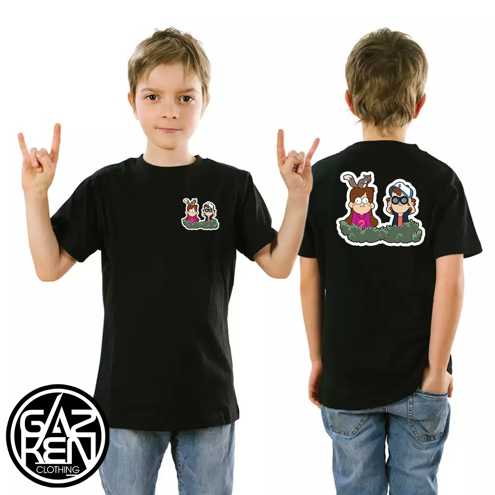 Kaos Distro Lucu Anak - Dipper and Mabel Pines in Ambush GRAVITY  FALLS - Unisex 3 sampai 12 Tahun