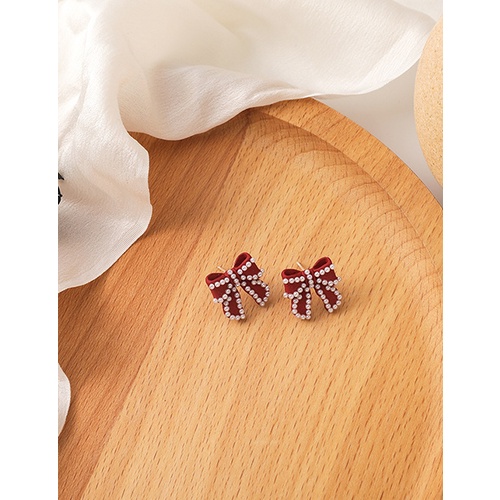 LRC Anting Tusuk Fashion Red Blue Bow Pearl Alloy P2745X