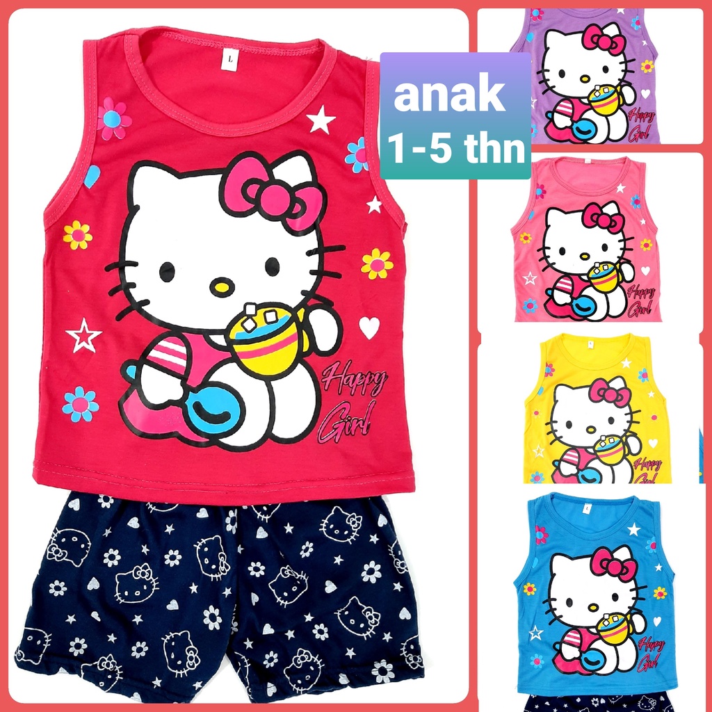 setelan singlet 1- 10 tahun anak perempuan celana pendek  pakaian kaos cewek S M L XL kity grosir