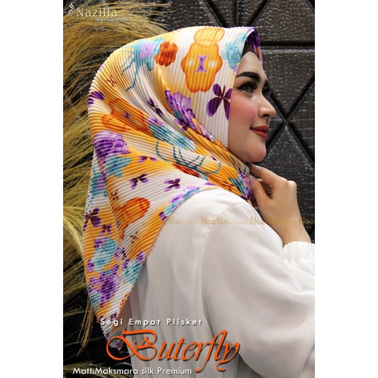 Jilbab Segi Empat Motif Plisket Polycatton Ori Nazilla-Buterfly Orens