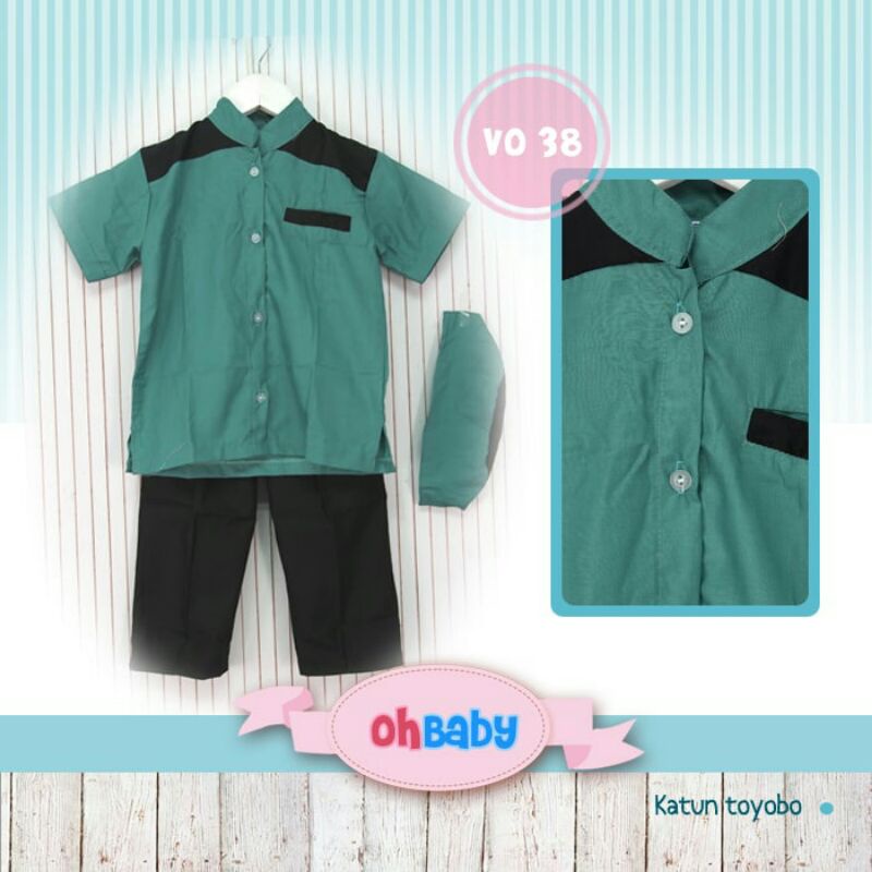 Setelan koko celana anak cowok katun toyobo hijau by Ohbaby