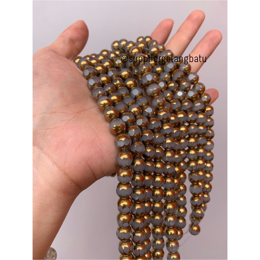 kristal BINGKAI GOLD 10mm putih susu bahan spacer gelang kalung ronce