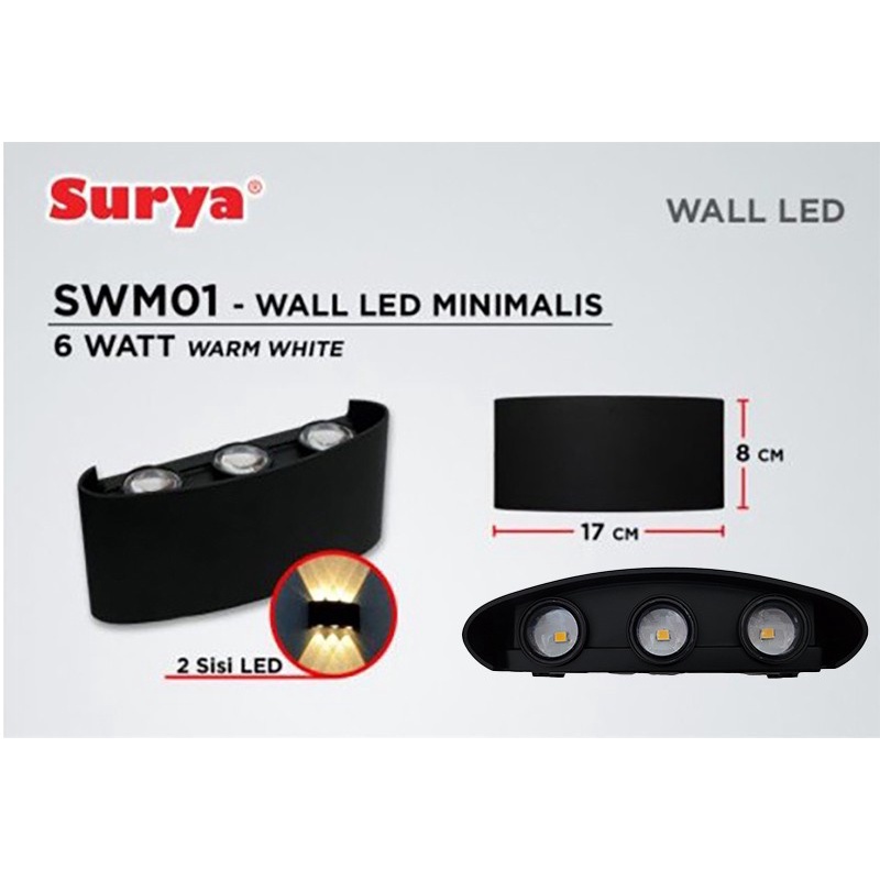 SWM01 SURYA 6W Wall 2 sisi nyala Lampu Dinding led outdoor hias light