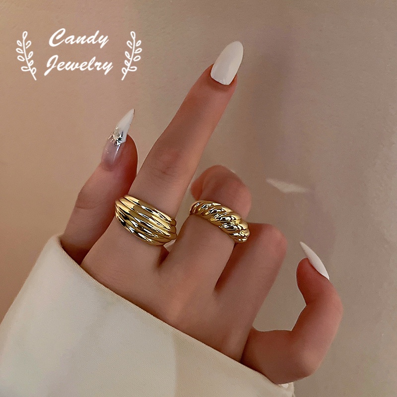 Candy Jewelry 2pcs Ring Sets Fashion Gold Plated Geometric Finger Rings for Women Accessories Simple