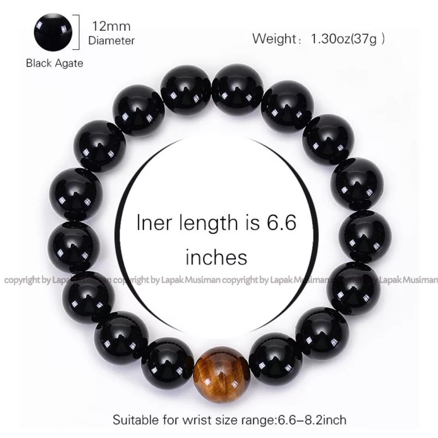 [Bayar di Tempat] Gelang Pria Batu Giok Hitam Tiger Eye Super Keren