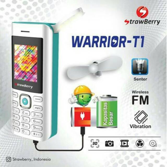 Hp Strawberry Warrior T1 Bisa Powerbank , kipas dan senter terang