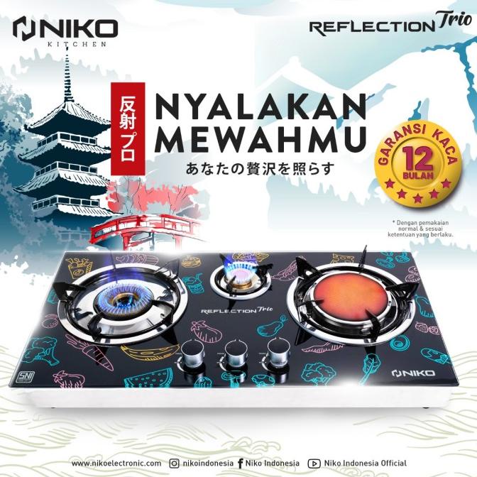 VIRAL NIKO Kompor Tanam Kaca Gas LPG 3 Tungku REFLECTION PRO TRIO / TRIO