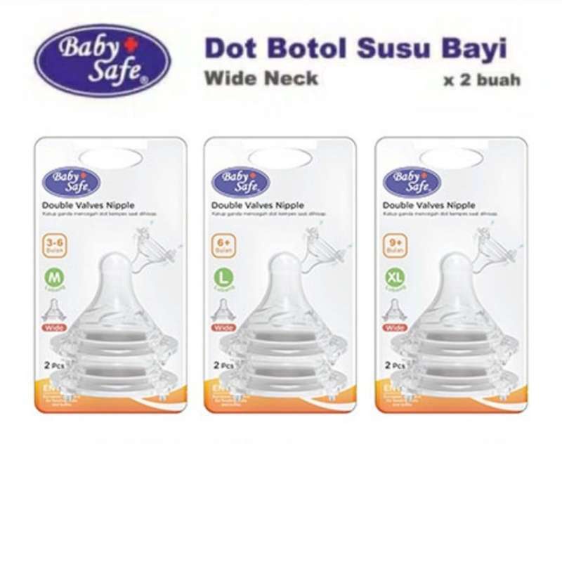 BABY SAFE Double Valves Wide Neck Nipple dot susu botol milk bottle 2 pc