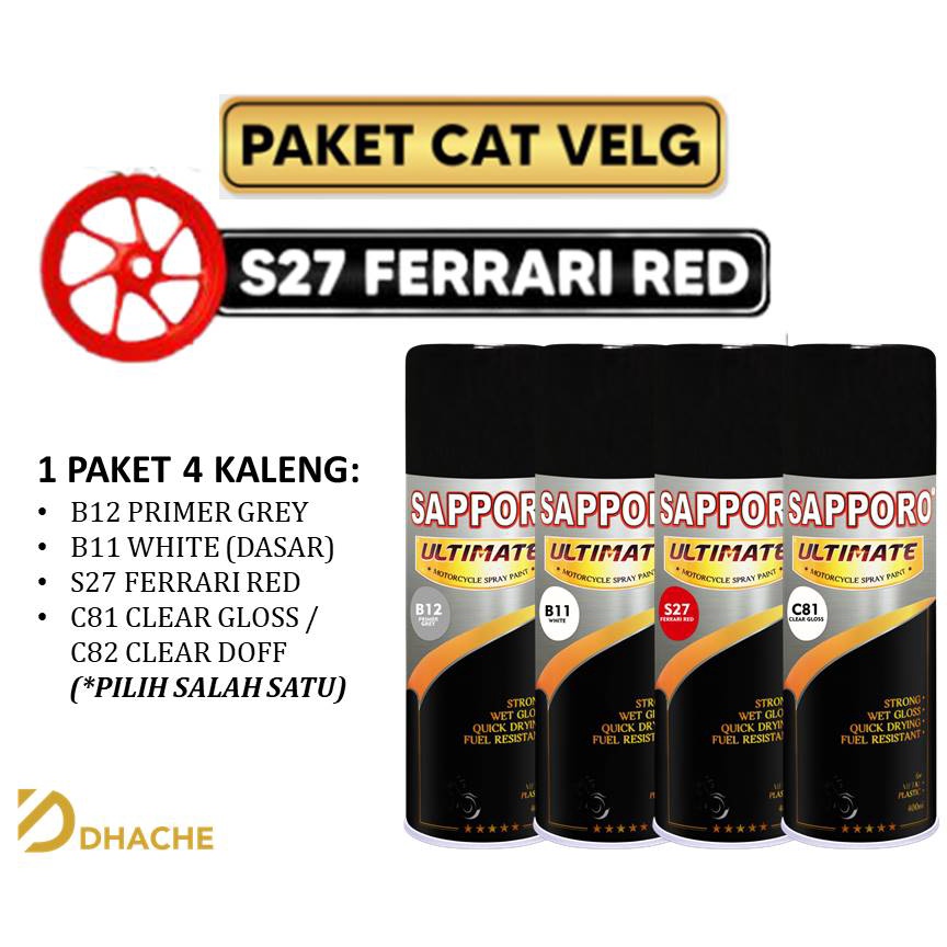 Paket Cat Velg Ferrari Red S27 Sapporo Ultimate / Sapporo Spray