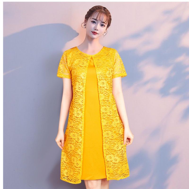 BISA COD ✅ DRESS DEVITA / DRESS PESTA / MAXI DRESS / DRESS WANITA MODEL TERBARU /SIZE/L /XL /JUMBO/DRESS NATAL-Mustard