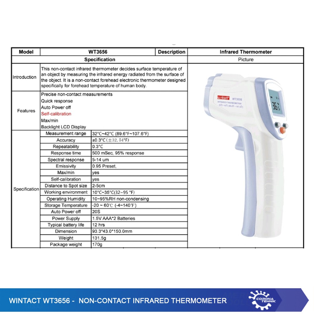 Wintact WT3656 - Non-Contact InfraRed Thermometer