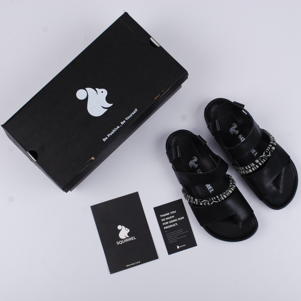 ALEXA BLACK WHITE |FORIND x Squirrel| Sendal Ori Tali Kulit Simpel Kayu Wanita/Women Sandal Footwear