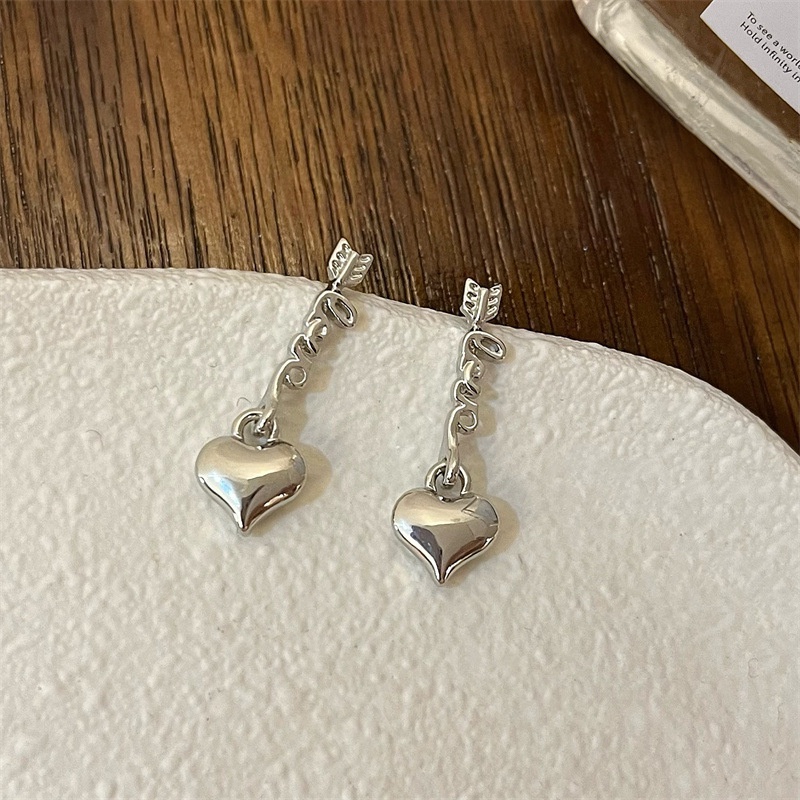Anting S925 Silver Needle Panjang Bentuk Hati Untuk Wanita