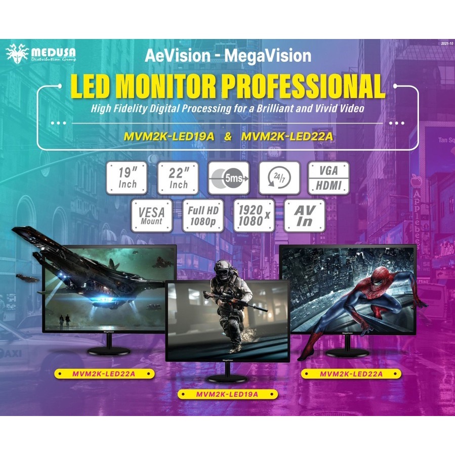 LCD Monitor 19/22 " inch AEVISION MEGAVISION (HDMI VGA RCA USB)