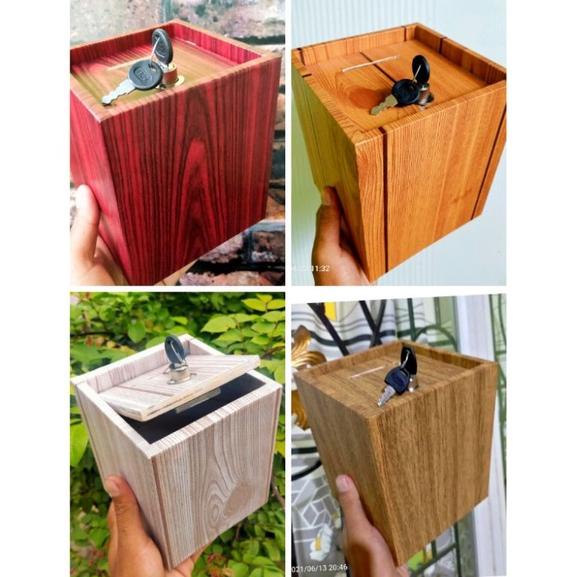 Terlaris - Celengan Karakter Motif Serat Kayu (Besar) Pakai Kunci - Kado Ulang Tahun