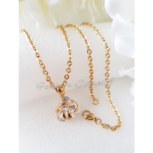 Kalung Permata Zircon Impor Bunga fashion titanium Kalung bestquality Cantik Elegant Titanium Premium dewasa fashion Antikarat rantai Nuri bunga ukir