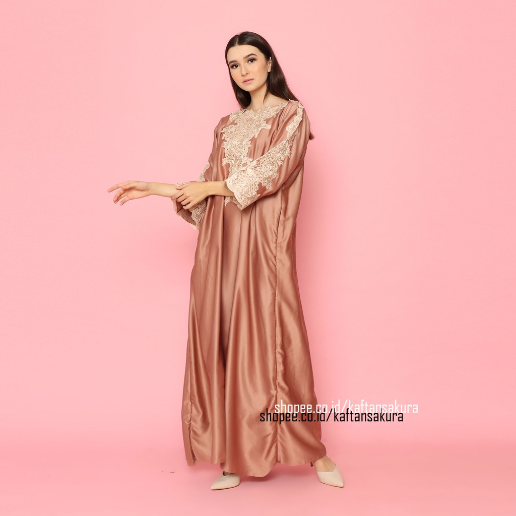 TERLARIS!! KAFTAN INARA BEST SELLER WARNA COKELAT COKSU HITAM PUTIH BAHAN SATIN BORDIR FULL untuk lebaran 2023