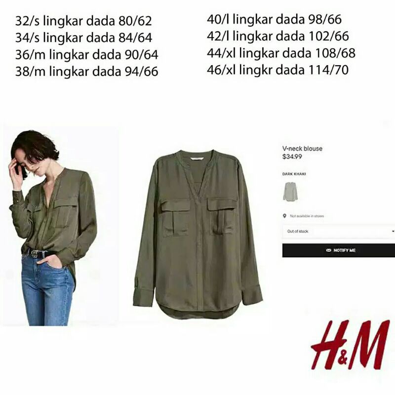 Blouse Wanita Satin H&amp;M Original Branded