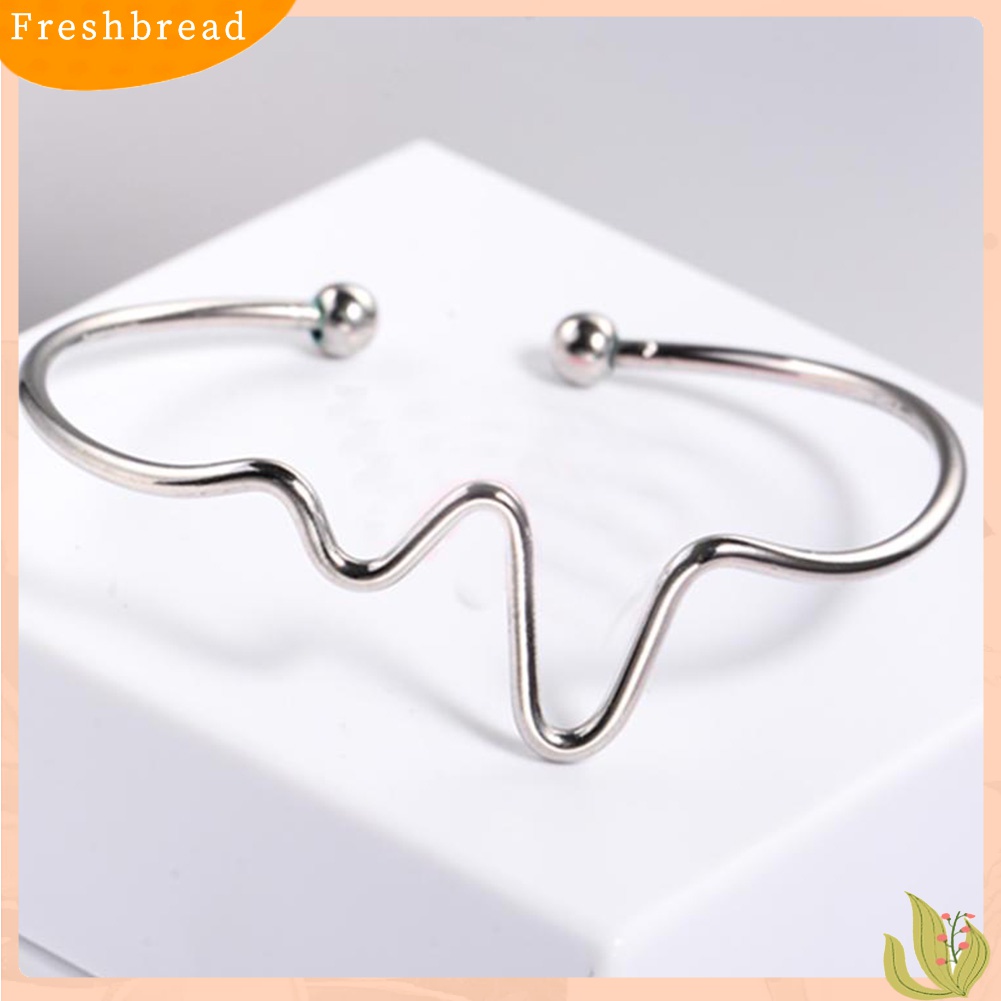 [TERLARIS]Fashion Simple Women Heart Beat Rhythm ECG Wave Open Ended Bangle Bracelet Gift