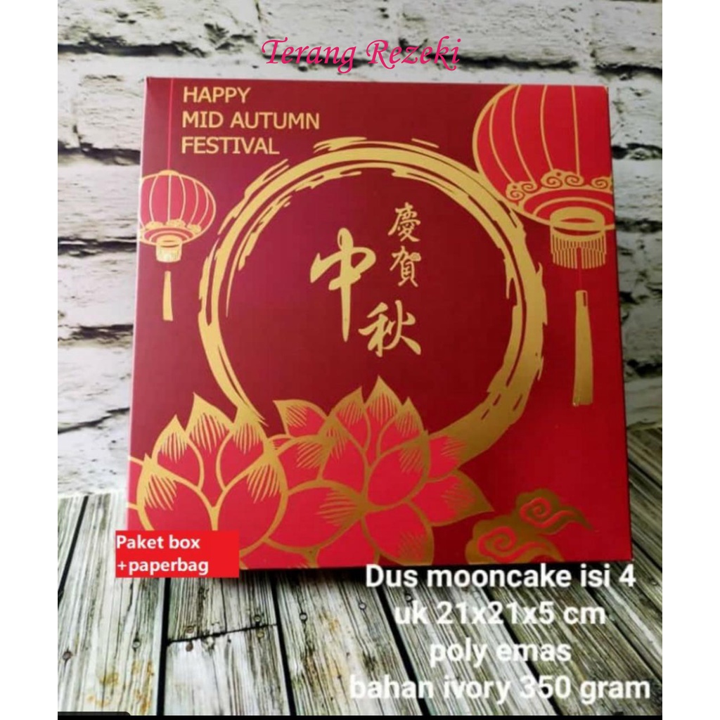 

Kotak Mooncake Box Kardus Kue Bulan Muat 4pcs Mooncake 125gr Paper Bag