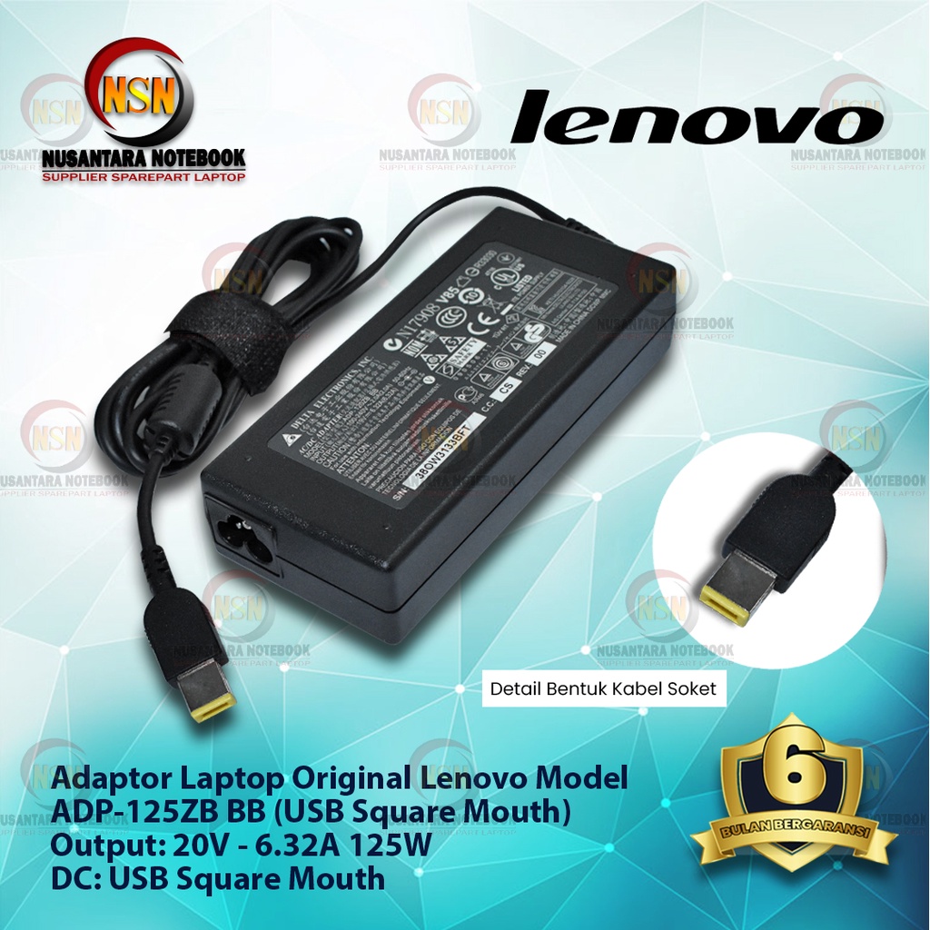 Adaptor Charger Original Laptop Lenovo 20V - 6.32A 125W USB Square Mouth