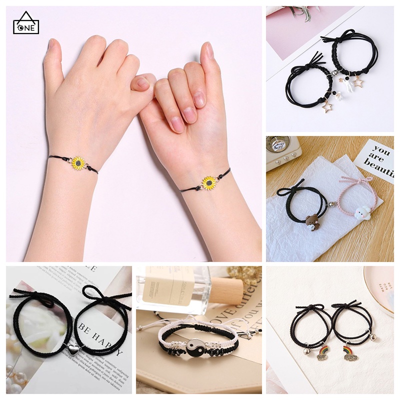 [Ready stock]❤️2 Pcs Gelang Couple Magnet pasangan sahabat Fashion Simple Gelang Tali Karet Magnet Desain Cinta Pasangan Kepang Untuk Gelang Magnet Couple Bracelets cod