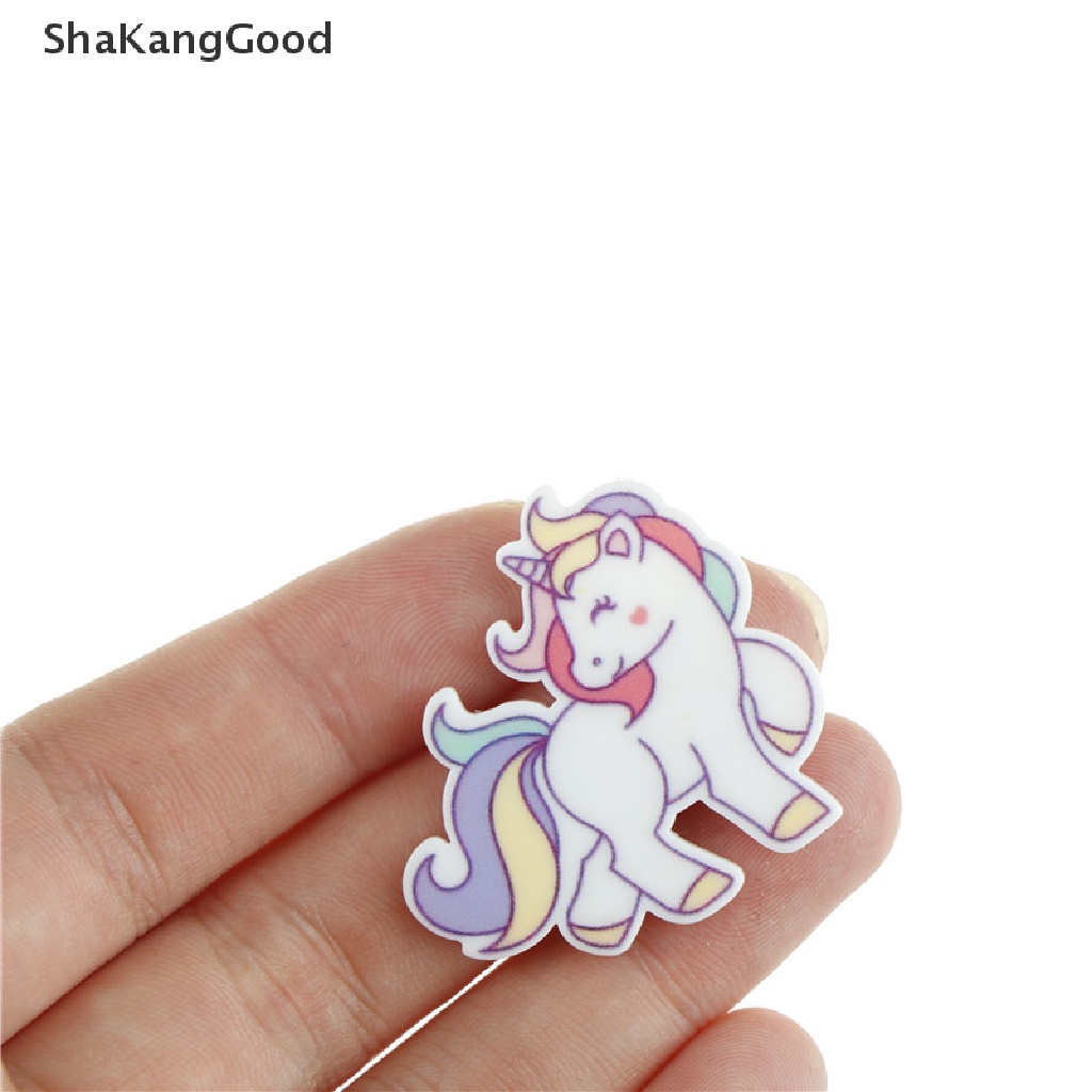 Skid 5pcs Cabochon Flat Back Bentuk Unicorn Bahan Resin Untuk Dekorasi Handphone DIY