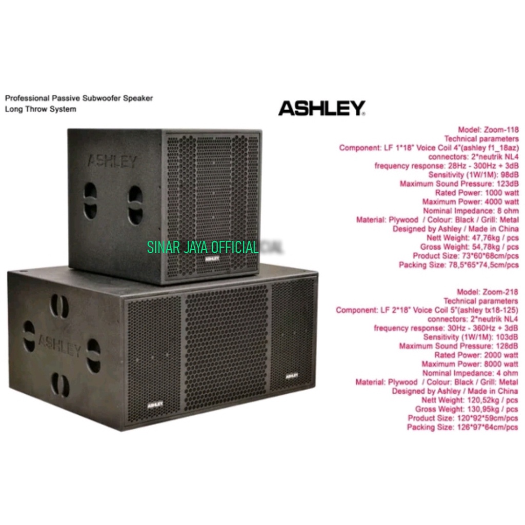 SubWoofer Pasif 18 Inch Ashley Zoom118 Zoom 118 Original