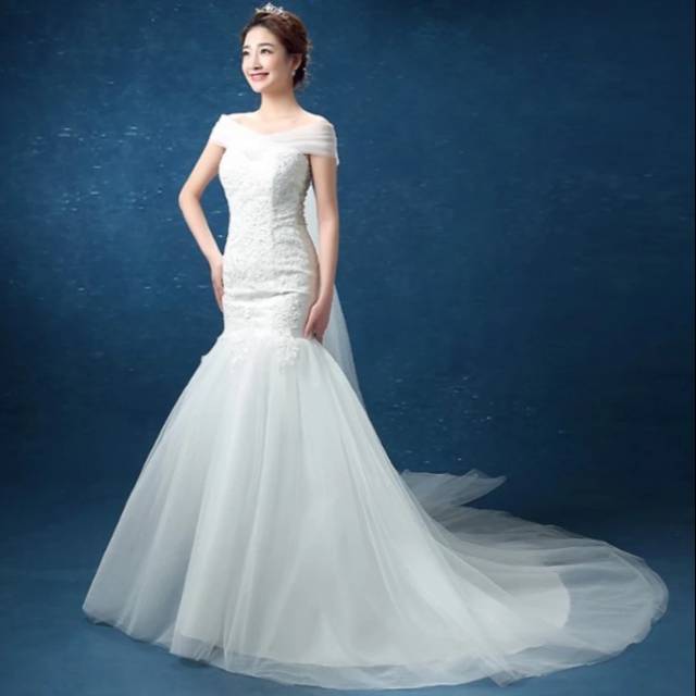 Gaunwedding pengantin Veil Strap Mermaid fish tail