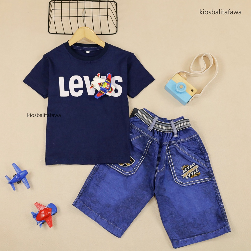 Setelan Vino uk 1-6 Tahun / Set Disro Lengan Pendek Celana Jeans Kantong Anak Laki-Laki Babycinnamon