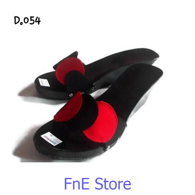 D.054 Sendal Cantik Wanita / Kelom geulis Wedges 5 cm/Sendal kayu modern / Sandal Selop Wanita Kekin