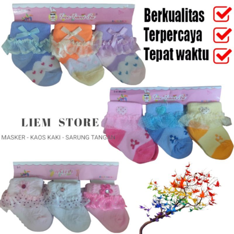 TERMURAH!!! Kaos Kaki Baby Renda Isi 3 Pasang / Kaos Kaki Baby Renda Mamynice Isi 3 Pasang