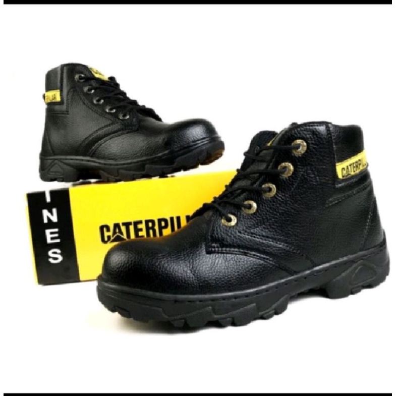 Sepatu Caterpillar pria Sepatu Safety Boots Ujung Besi Fashion Pria Bikers Turing tiga warna hitam coklat tua