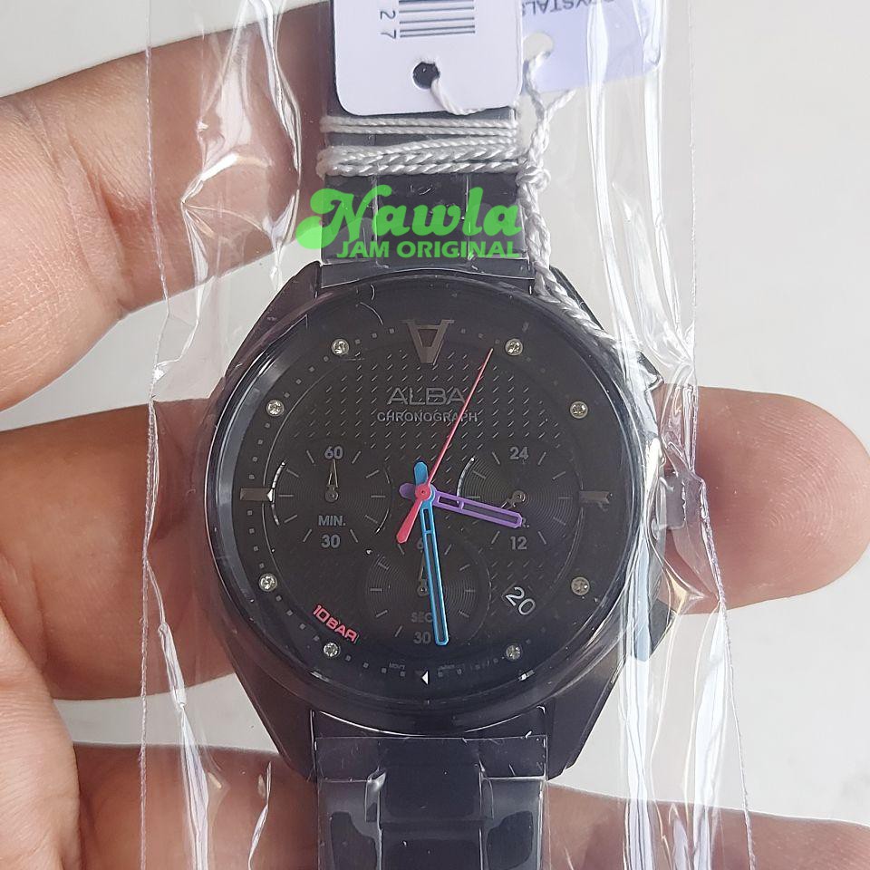 Alba Ladies AT3H01X1 Chronograph Tokyo Neon - Jam Tangan Wanita AT3H01 Full Black