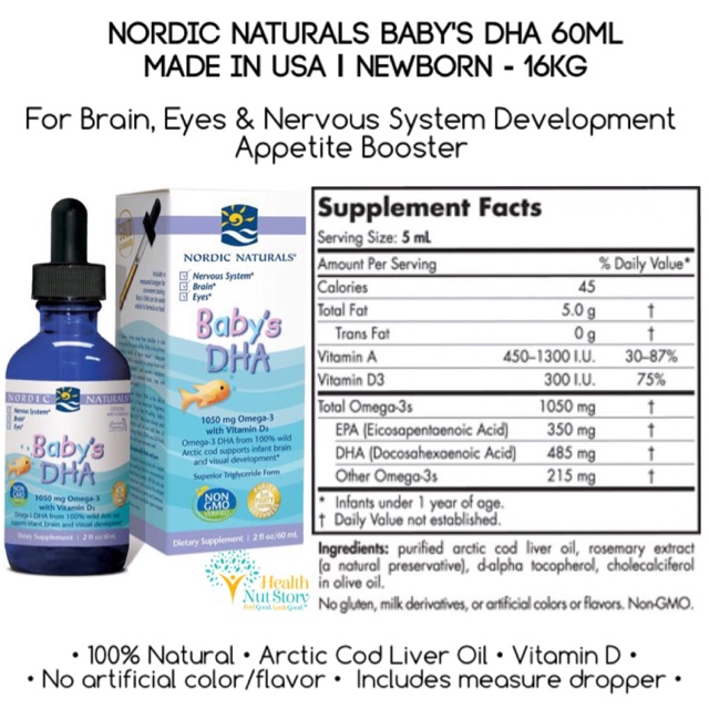 Nordic Naturals Baby S Dha 60ml Newborn 16kg Minyak Ikan Cair Bayi Omega 3 Tanpa Rasa Shopee Indonesia