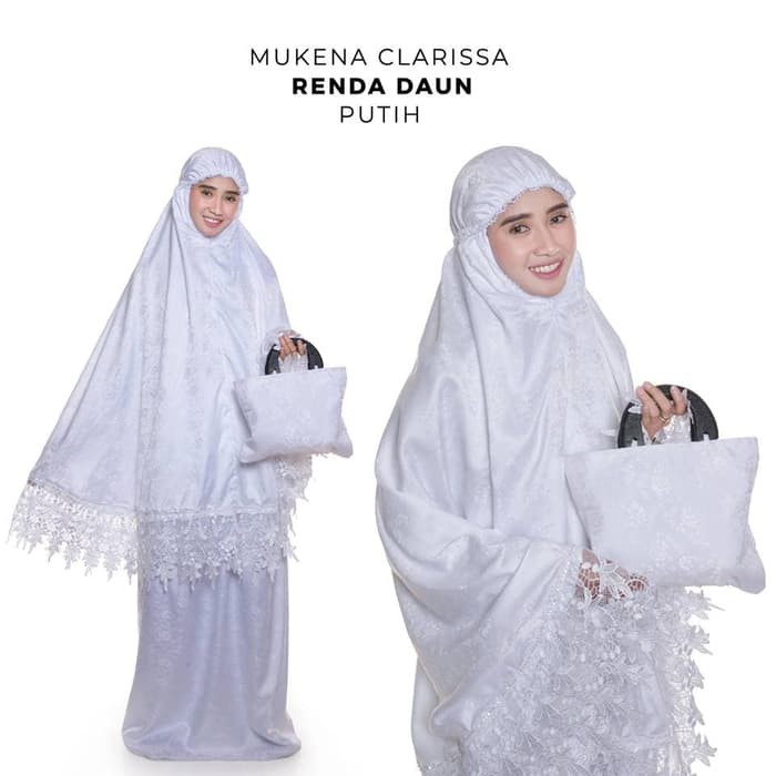 MUKENA SUTRA DOVE CLARISSA PUTIH/TELEKUNG DEWASA RENDA DAUN PUTIH