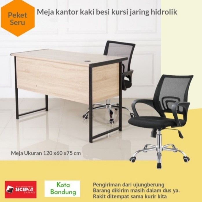 (KHUSUS BANDUNG) Meja kantor meja kerja olympic kaki besi kursi kantor jaring hidrolik