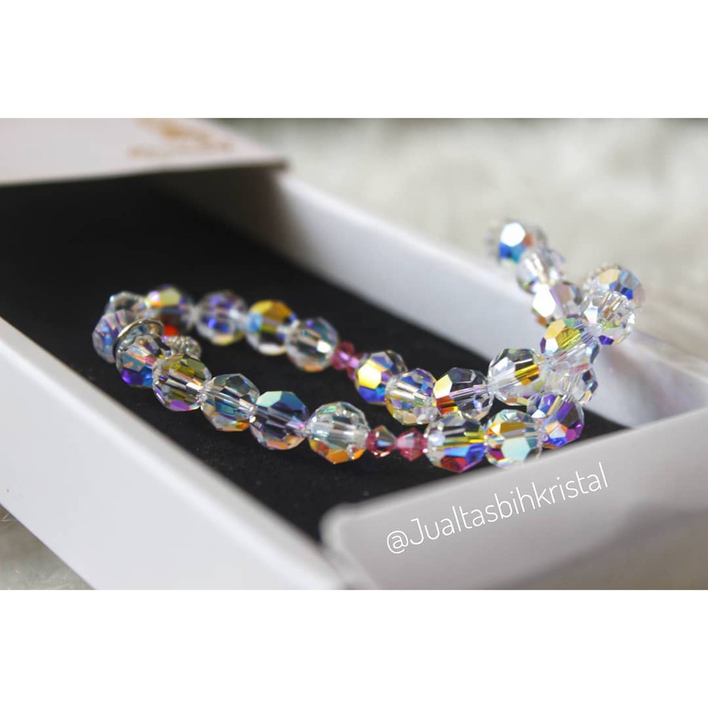 Tasbih Kristal Swarovski 100% ORIGINAL - White 8mm Super Blink 33 Butir - BUKAN KRISTAL CINA