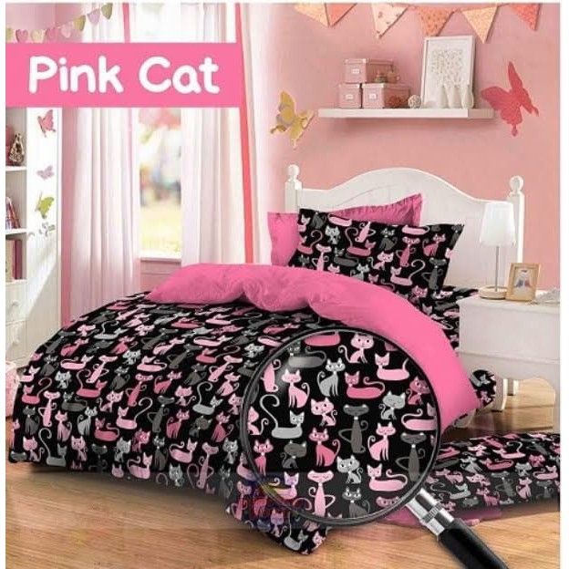  Bedcover  Katun Motif  Pink Cats Bedcover  Saja Shopee 