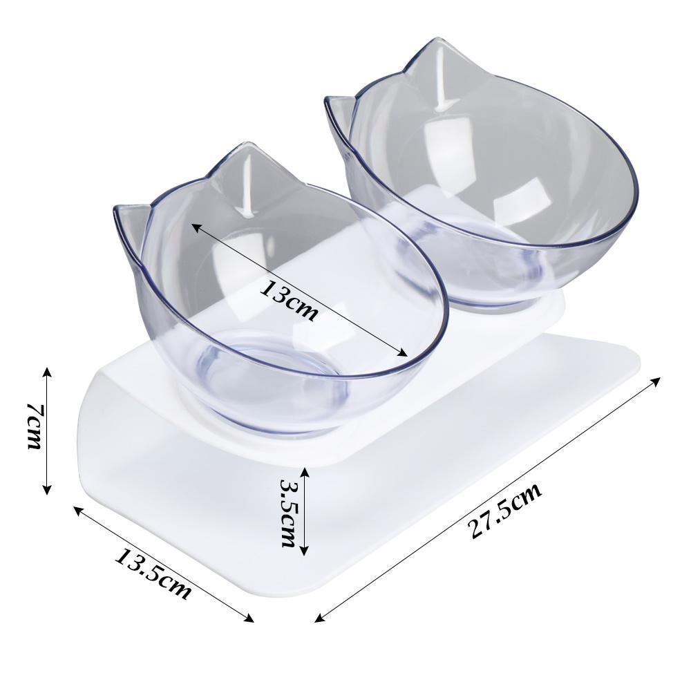 Solighter Cats Bowl With Holder Anti slip Miring Transparan Mangkuk Air Makanan Kucing Piring Telinga Kucing Berbentuk