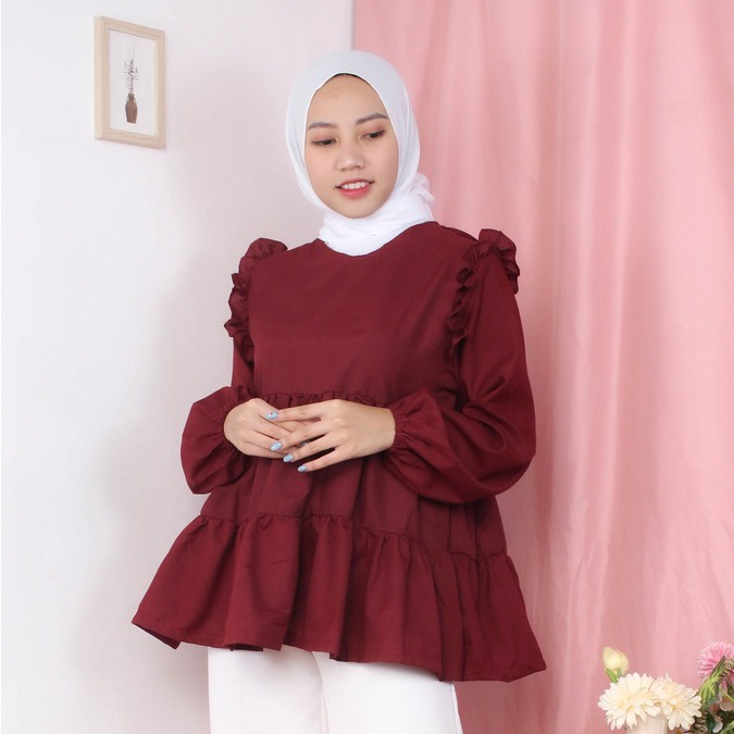 NunuLisaTan - Atasan wanita Blouse lengan panjang model terbaru