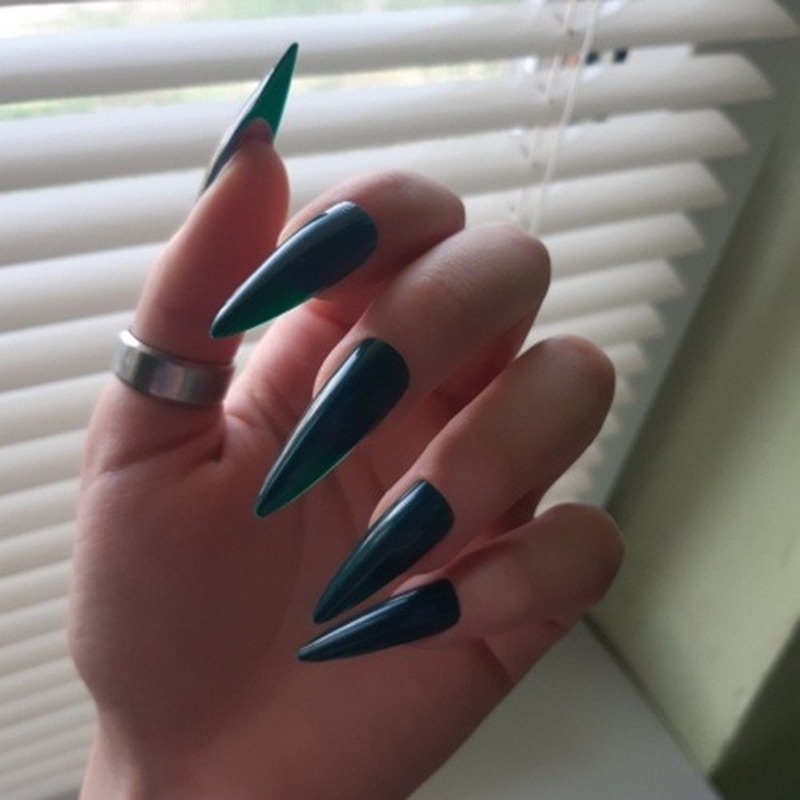 100pcs / Set Kuku Palsu Panjang Full Coverage Stiletto Ballerina Bahan Akrilik Warna-Warni Untuk Manicure