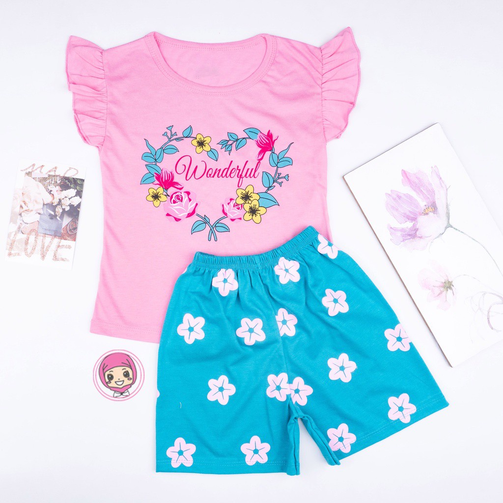 Terbaru SETELAN ANAK RUFFLE / SET BAJU ANAK CEWEK WISH / CALOUR FULL / WONDERFULL-WONDER PINK