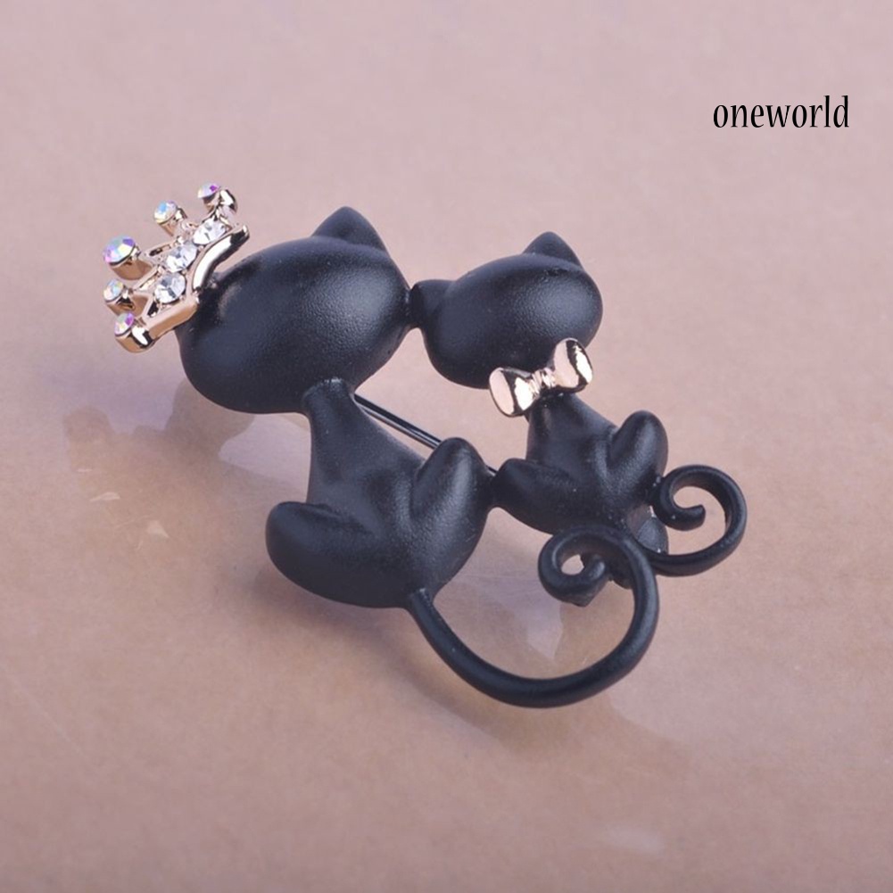 OW@ Women Rhinestone Inlaid Cat Crown Brooch Pin Badge Clothes Decor Jewelry Gift