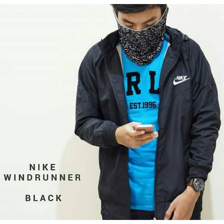 JAKET PARASUT NIKE -JAKET WINDBREAKER -WINDRUNNER BLACK